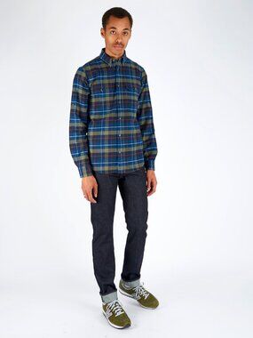 FJALLRAVEN Singi Blue Plaid Check 100% Cotton Heavy Flannel Shirt, Size L